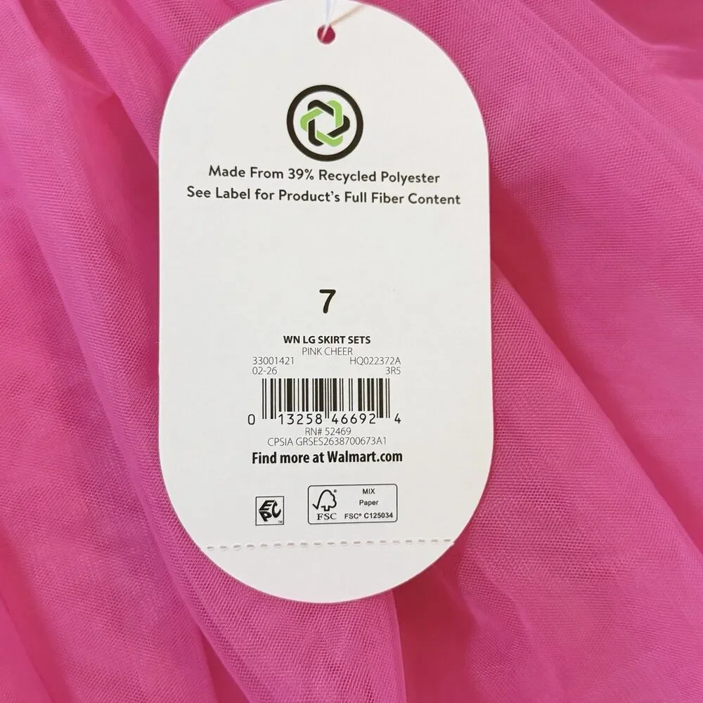 Wonder Nation Girls Hot Pink 2 Piece Set Tee & Fluffy Tutu Skirt Size 7 NWT
